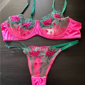 Pink and Green Floral Lingerie Set